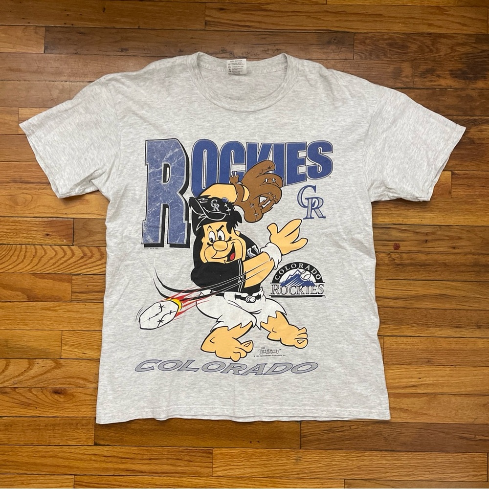 90’s Vintage MLB Colorado Rockies Fred Flintstone Graphic T Shirt Size L Used